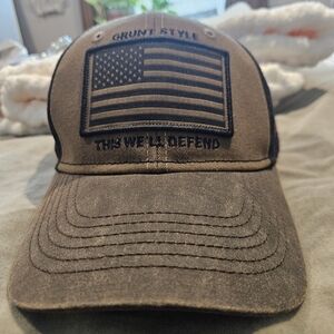 Grunt Style Men's Patriotic Veteran Brown Hat American Flag